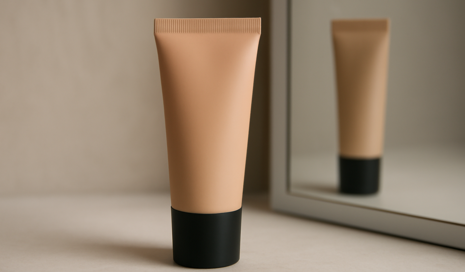 tube de base maquillage pose pres miroir