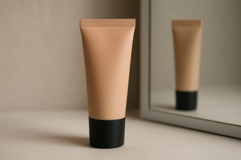 tube de base maquillage pose pres miroir