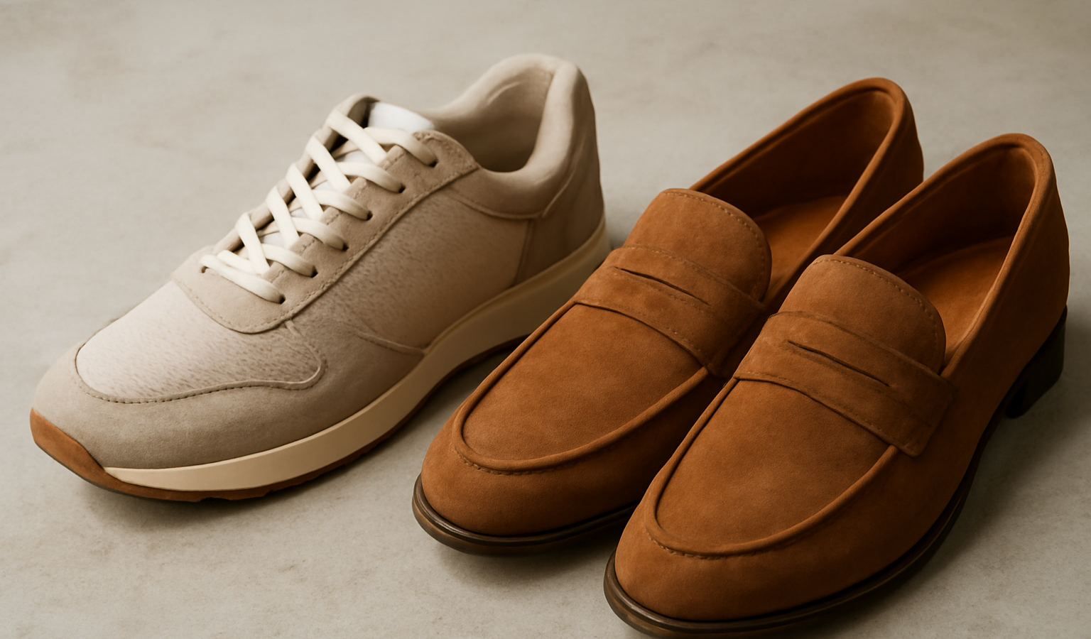 baskets et mocassins poses cote a cote