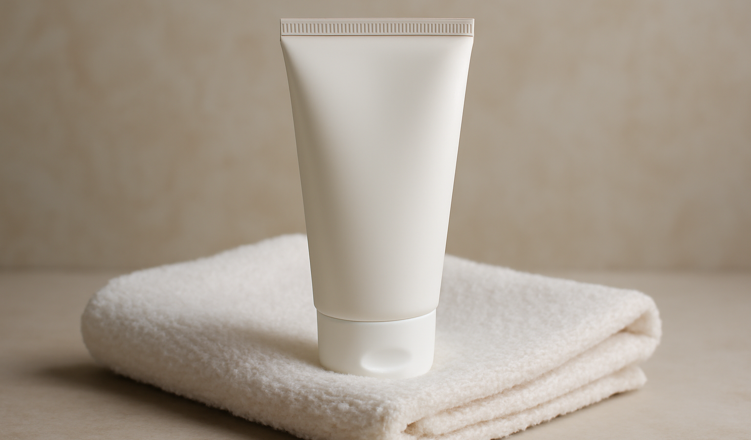 flacon de crème posé sur serviette