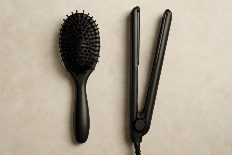 brosse et lisseur poses cote a cote
