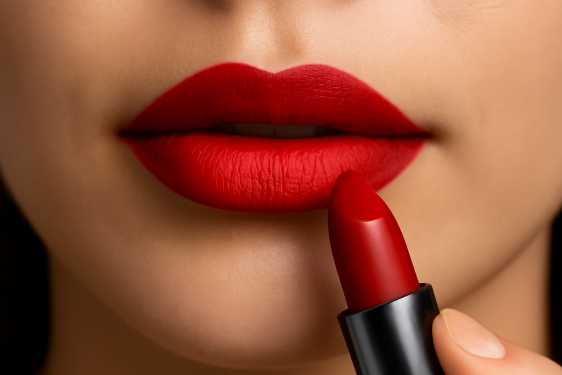 levres maquillees tenant un rouge a levres