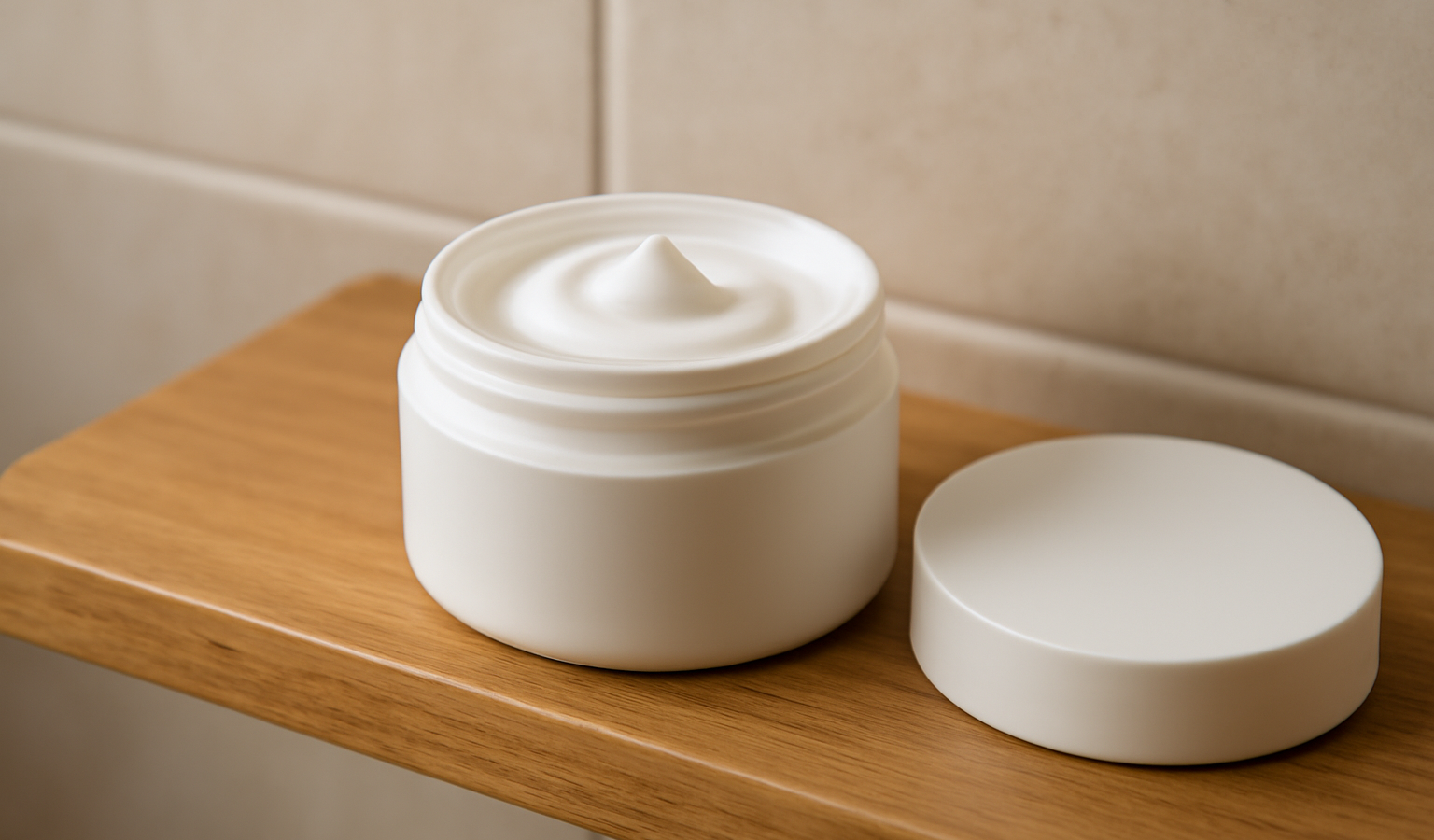 pot de crème posé sur une étagère
