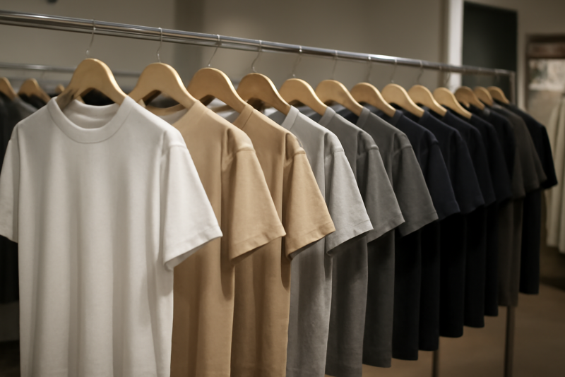 rayon boutique vêtements basiques alignés