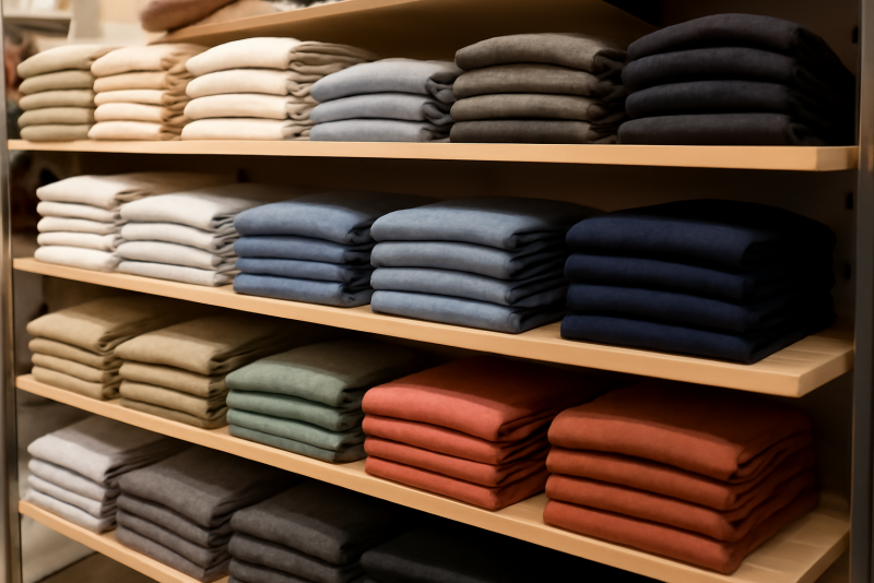 rayon de vetements empiles en magasin