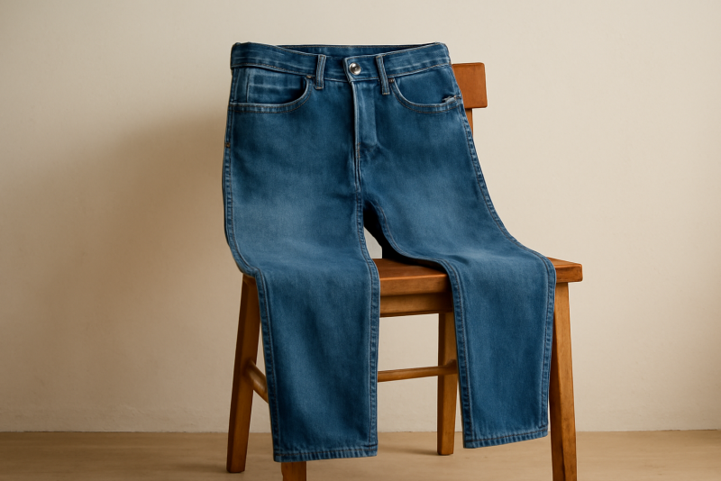 jean pose sur chaise en bois