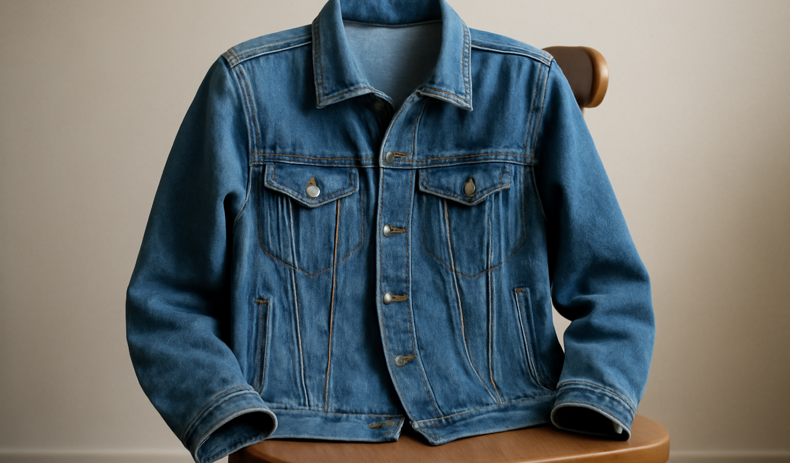 veste en denim posee sur chaise