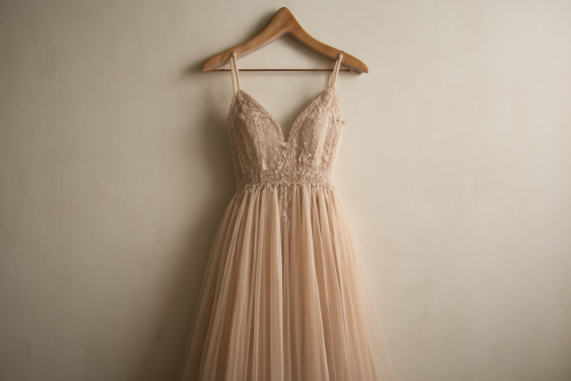 robe de soiree suspendue sur cintre