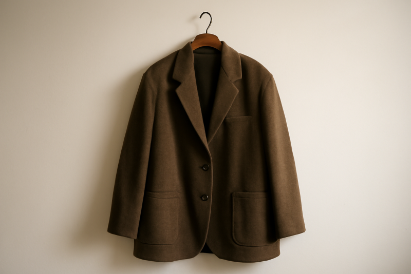 veste oversize suspendue sur porte-manteau