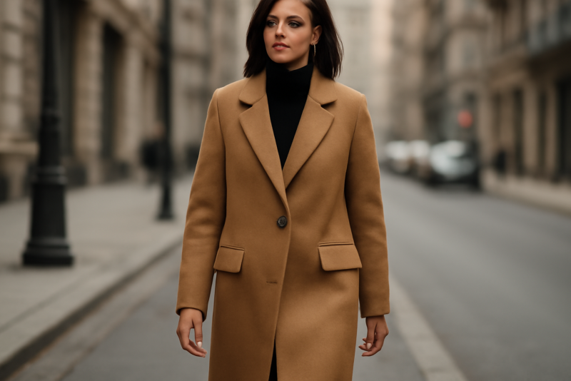 personne portant un long manteau en ville