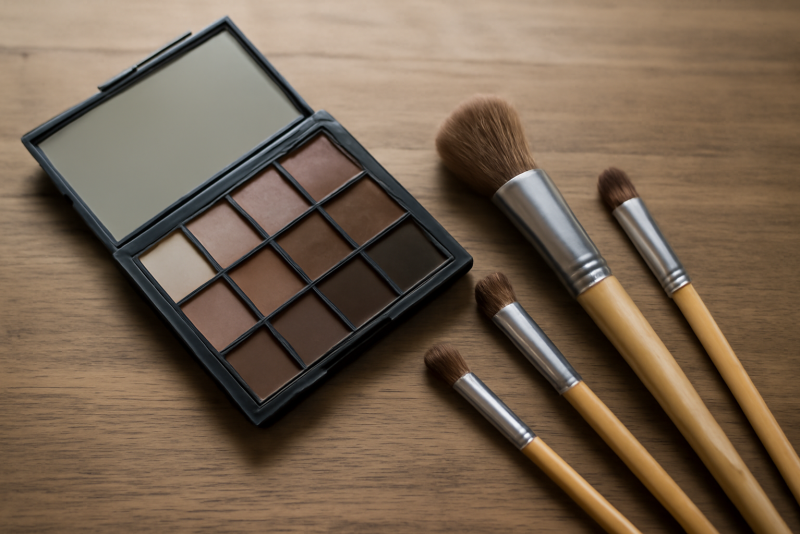 palette neutre et pinceaux sur table