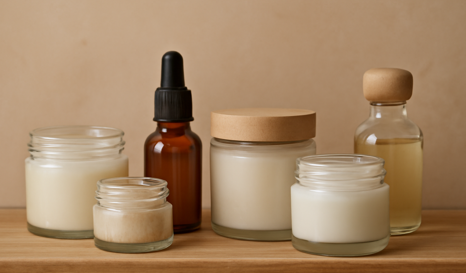 pots de soin naturels alignes sur etagere