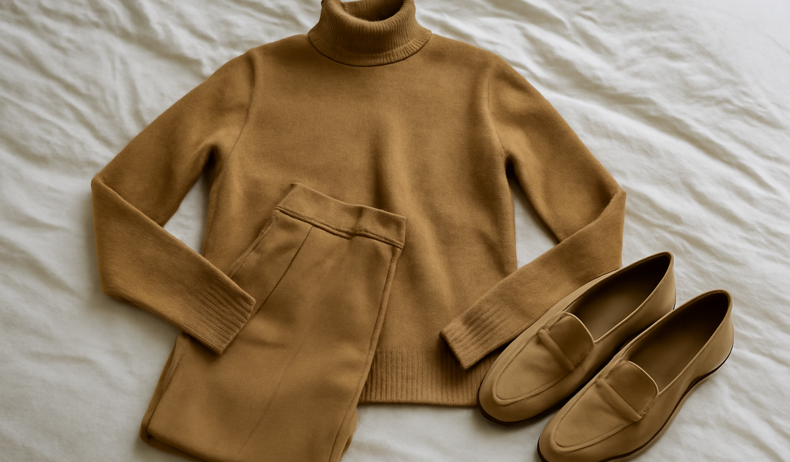 tenue monochrome posée sur un lit