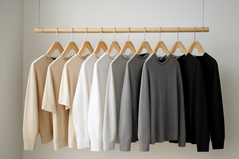 garde-robe minimaliste suspendue par couleur