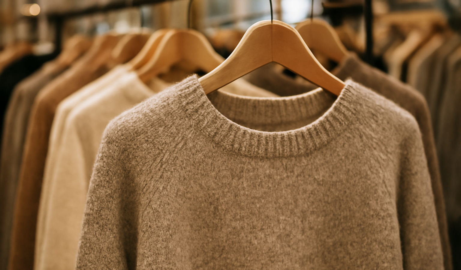 vêtement en laine sur cintre en boutique