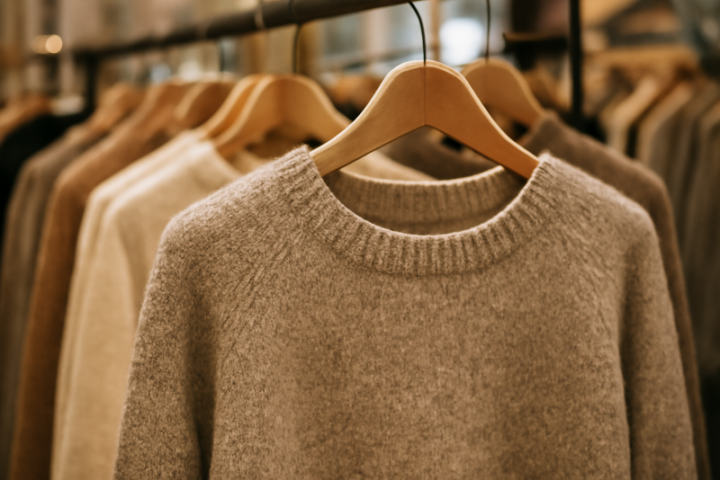 vêtement en laine sur cintre en boutique