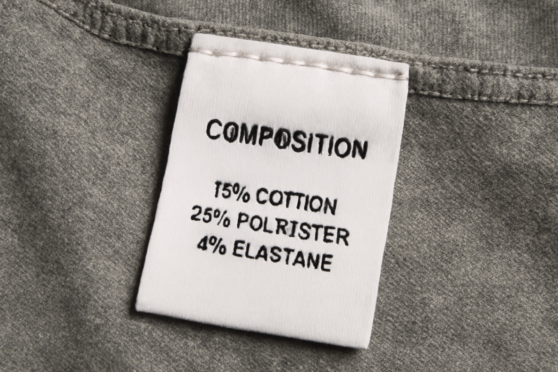 étiquette de composition textile sur vêtement