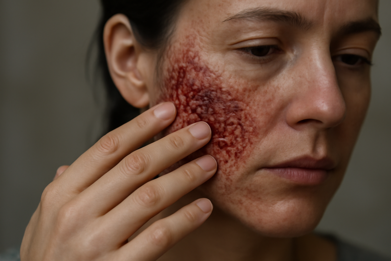 main touchant peau ecorchee du visage