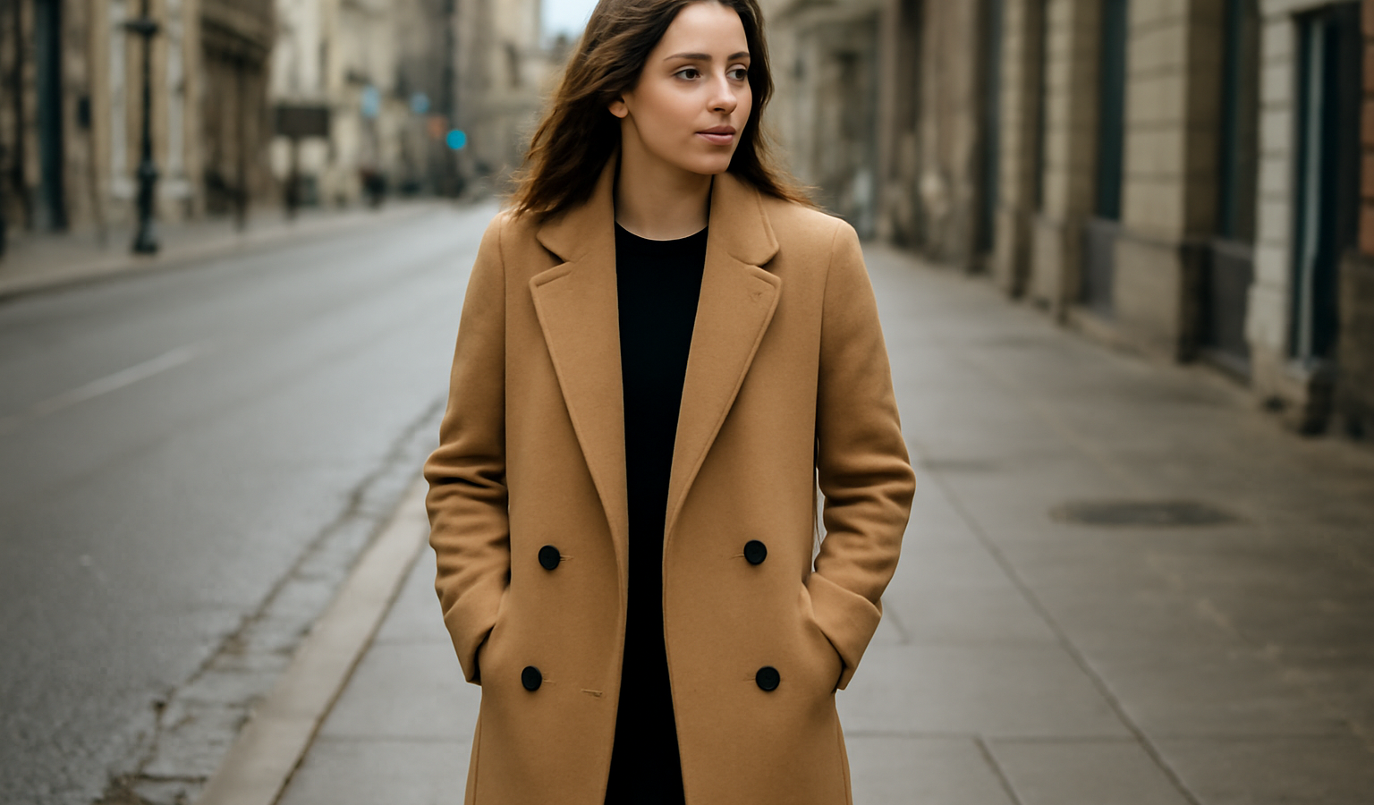 femme portant un manteau long en ville