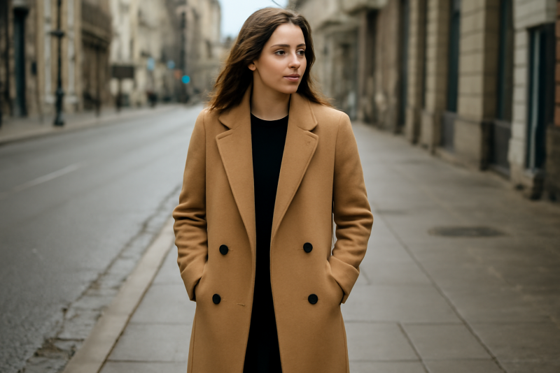 femme portant un manteau long en ville