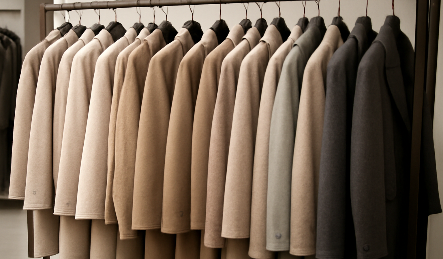 racks de manteaux tons neutres en magasin