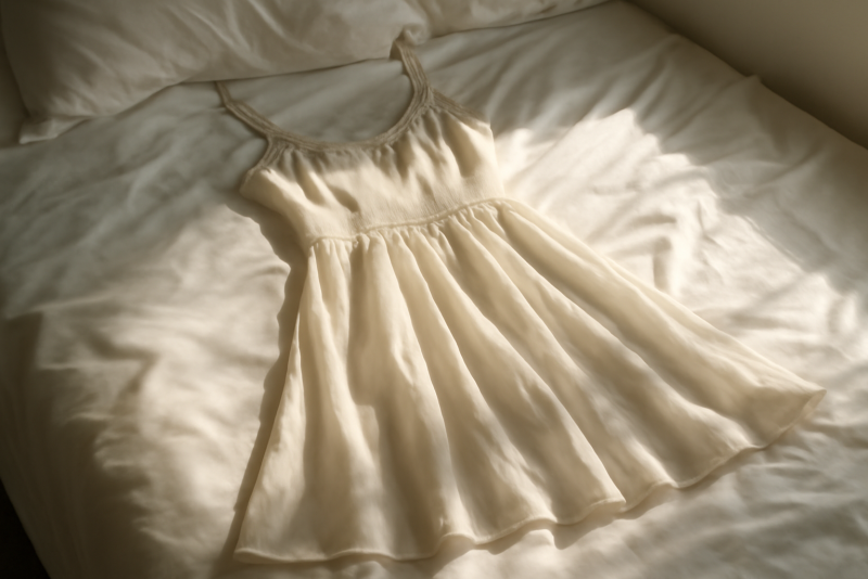 robe légère posée sur lit lumineux
