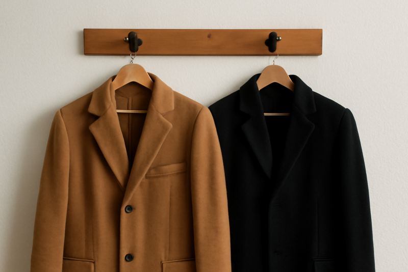 deux manteaux sur porte manteau contrastes