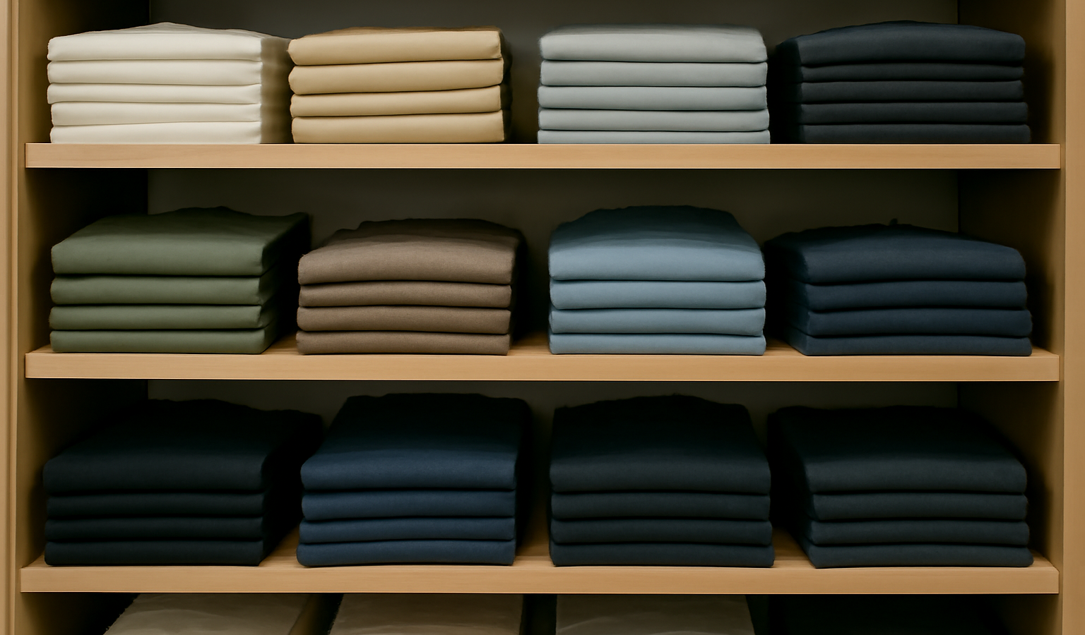 rayon de vêtements basiques pliés en magasin